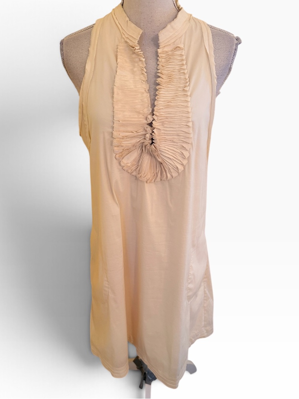BCBGMaxAzria Cream Sleeveless Ruffle Bib Racer Back Shift Dress M